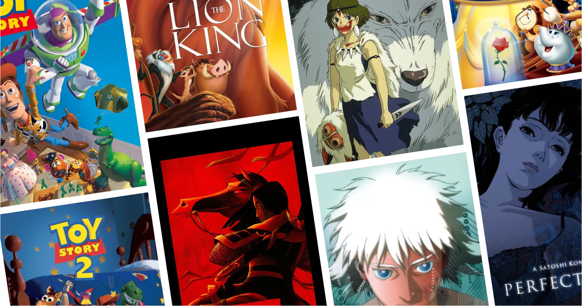 คอลลาจโปสเตอร์ภาพยนตร์ 8 เรื่องจากลิสต์ 30 การ์ตูนยุค 90 น่าดู แอนิเมชันยุค 90 ภาพสวย เรื่องดี และเสน่ห์คลาสสิก