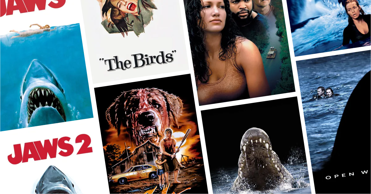 Ảnh ghép 8 poster phim lẻ từ danh sách 30 phim về động vật tấn công đáng xem