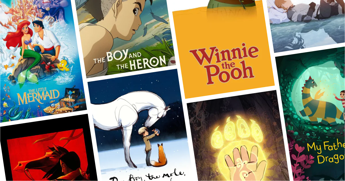 Collage of eight hand-drawn animated movies posters from 30 Hand-Drawn Animated Movies to Watch