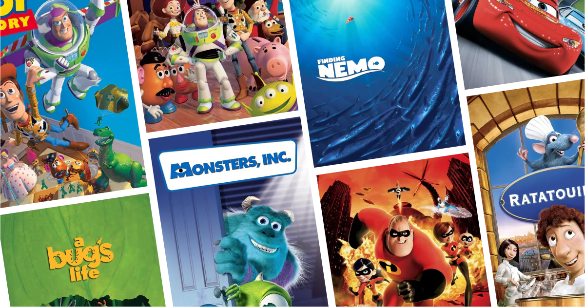 คอลลาจโปสเตอร์หนัง 8 เรื่องจากลิสต์ 31 หนัง Pixar น่าดู Pixar ครบทุกเรื่อง เรียงตามปีฉาย