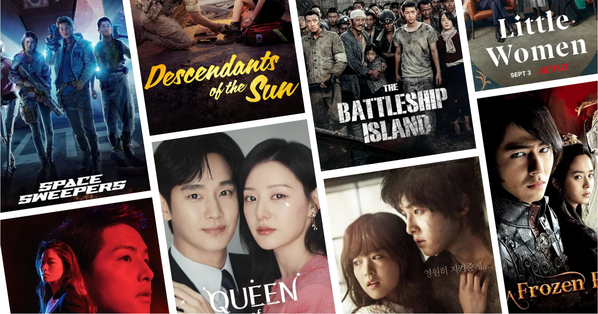 Collage of eight movies and TV series posters from 30 Song Joong Ki Movies and Series to Watch: Drama, action, and hit Korean romance