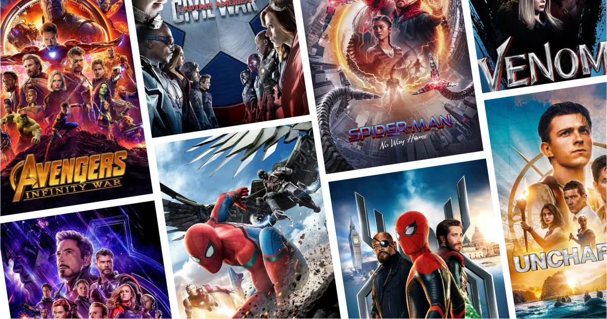 Collage of eight movies and TV series posters from 20 Tom Holland Movies to Watch: From Spider-Man to standout roles beyond Marvel