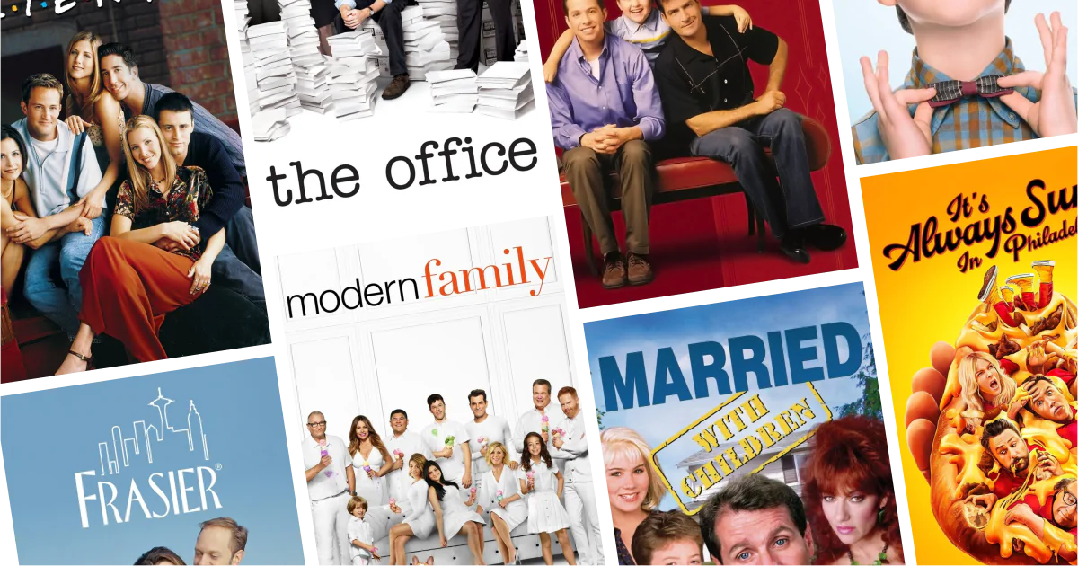 Collage of eight TV series posters from 100 Western Sitcoms to Watch